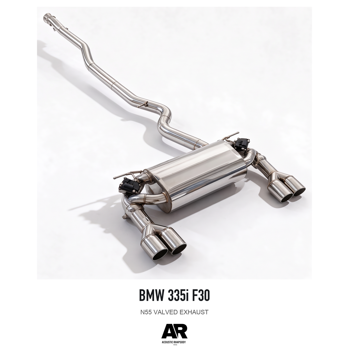 BMW 335i F30 — photographed assembly view 2; AR-styled presentation.