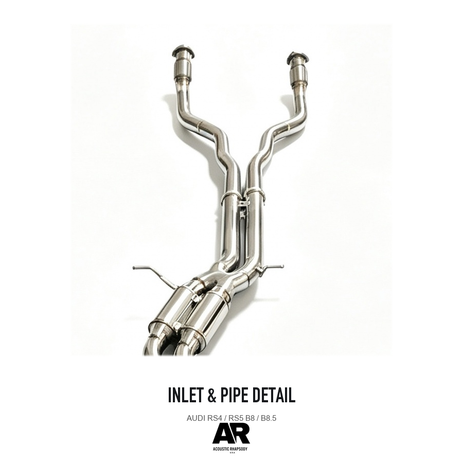 Audi RS4 / RS5 B8 / B8.5 SS304 Front Pipe + Valved Catback — inlet & pipe detail 2