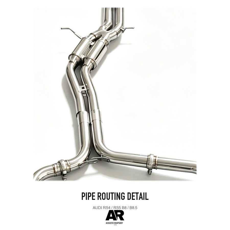 Audi RS4 / RS5 B8 / B8.5 SS304 Front Pipe + Valved Catback — pipe routing detail 3