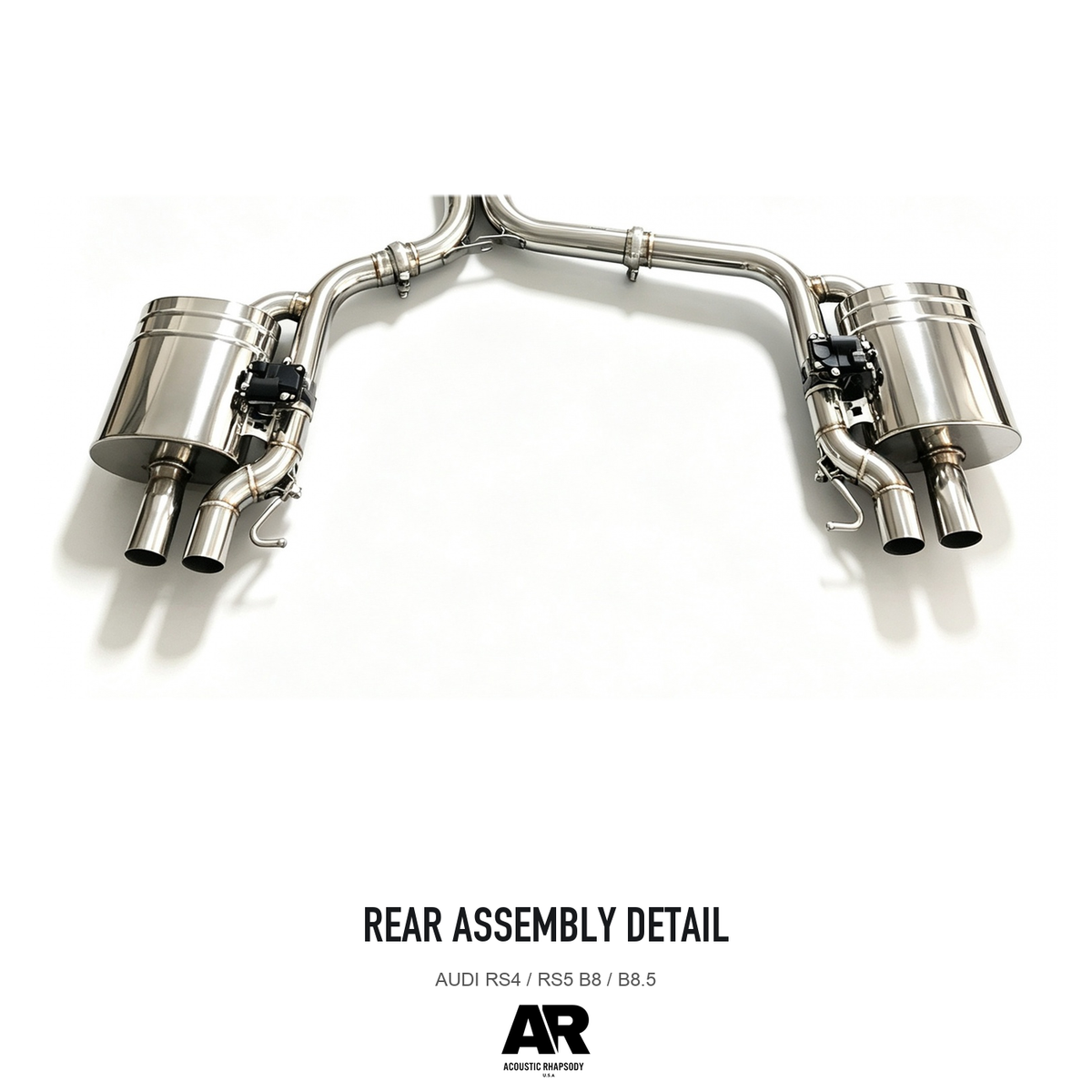 Audi RS4 / RS5 B8 / B8.5 SS304 Front Pipe + Valved Catback — rear assembly detail 4