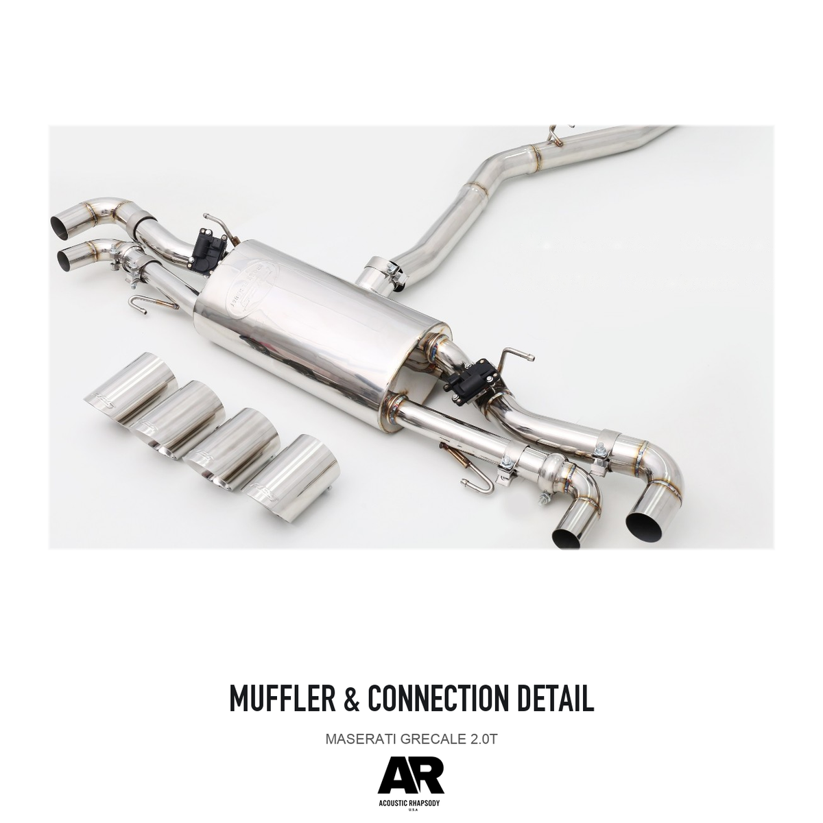 Maserati Grecale 2.0T SS304 Valved Catback — muffler & connection detail 4