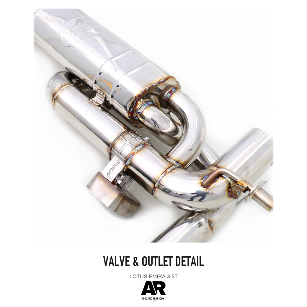 Lotus Emira 3.5T SS304 Valved Rear Section — valve & outlet detail 5