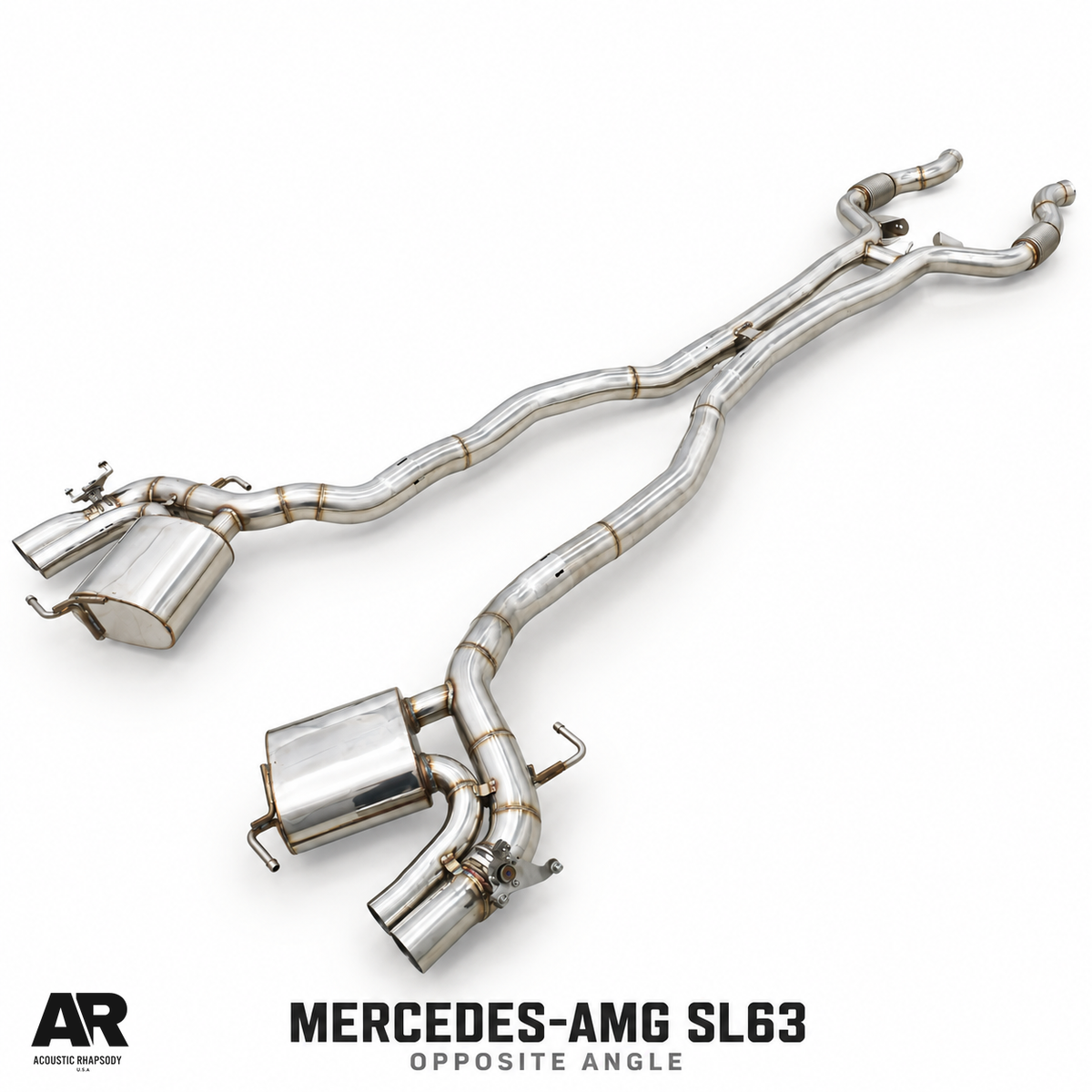 AR Mercedes-AMG SL63 R232 valved catback, opposite angled view of the complete assembly.
