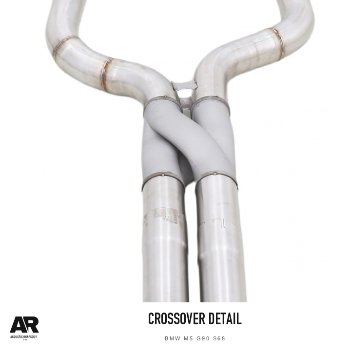 AR BMW M5 G90 S68 SS304 Z Midpipe — original photograph detail 4; original finish with AR presentation.