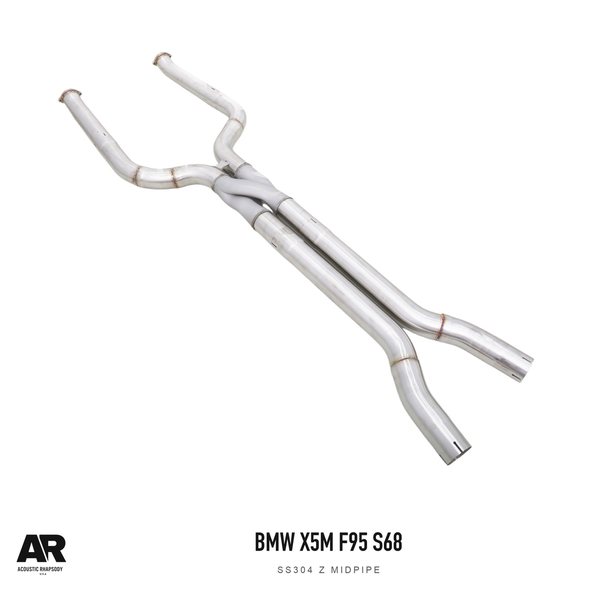 AR BMW X5M F95 S68 SS304 Z Midpipe — complete assembly, view 3; original finish with AR presentation.