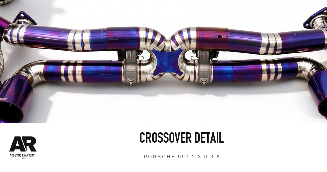 AR Porsche 997.2 3.6 3.8 Titanium Valved Rear Section — original photograph detail 5; original finish with AR presentation.
